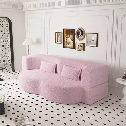 Canapé modulable moderne convertible Canapé de sol avec 2 oreillers Tissu bouclé Rembourré Matelas pliant Aucun – Sanzelize Design