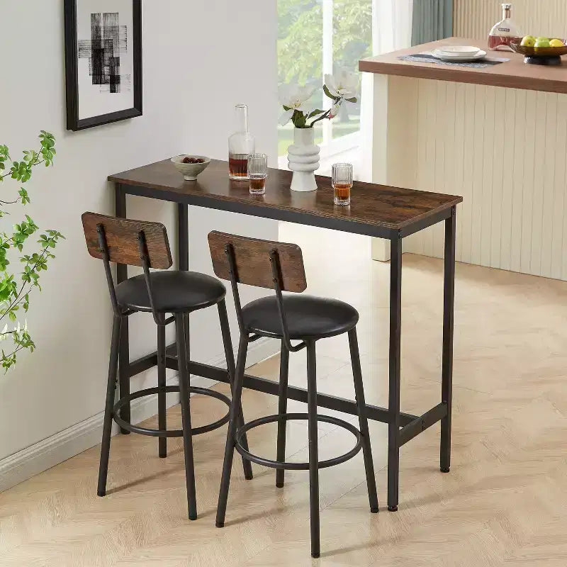 Ensemble de table de bar rustique 3 pièces Briar avec tabourets de bar rembourrés en similicuir – Sanzelize Design