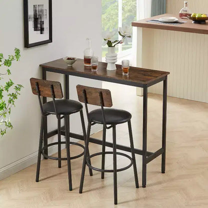 Ensemble de table de bar rustique 3 pièces Briar avec tabourets de bar rembourrés en similicuir – Sanzelize Design