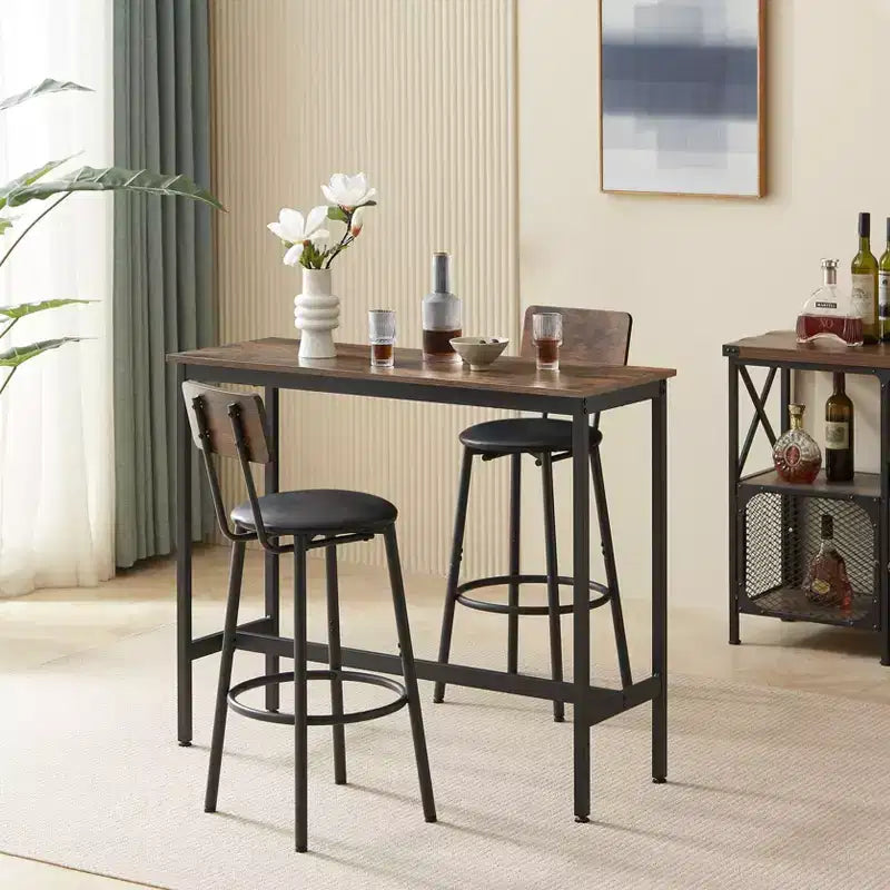 Ensemble de table de bar rustique 3 pièces Briar avec tabourets de bar rembourrés en similicuir – Sanzelize Design