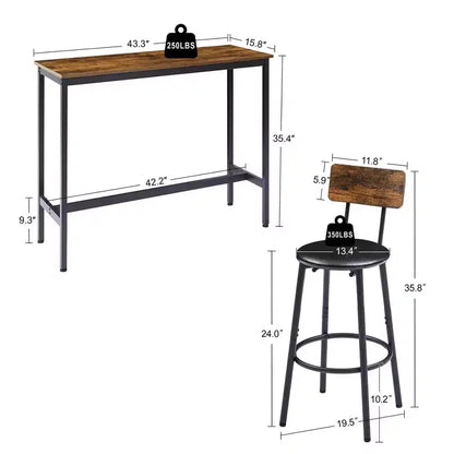 Ensemble de table de bar rustique 3 pièces Briar avec tabourets de bar rembourrés en similicuir – Sanzelize Design