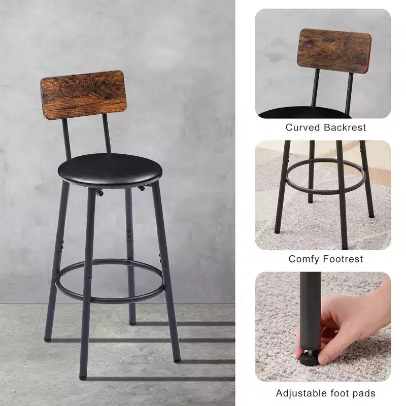Ensemble de table de bar rustique 3 pièces Briar avec tabourets de bar rembourrés en similicuir – Sanzelize Design
