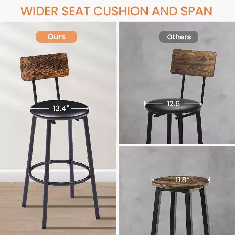 Ensemble de table de bar rustique 3 pièces Briar avec tabourets de bar rembourrés en similicuir – Sanzelize Design