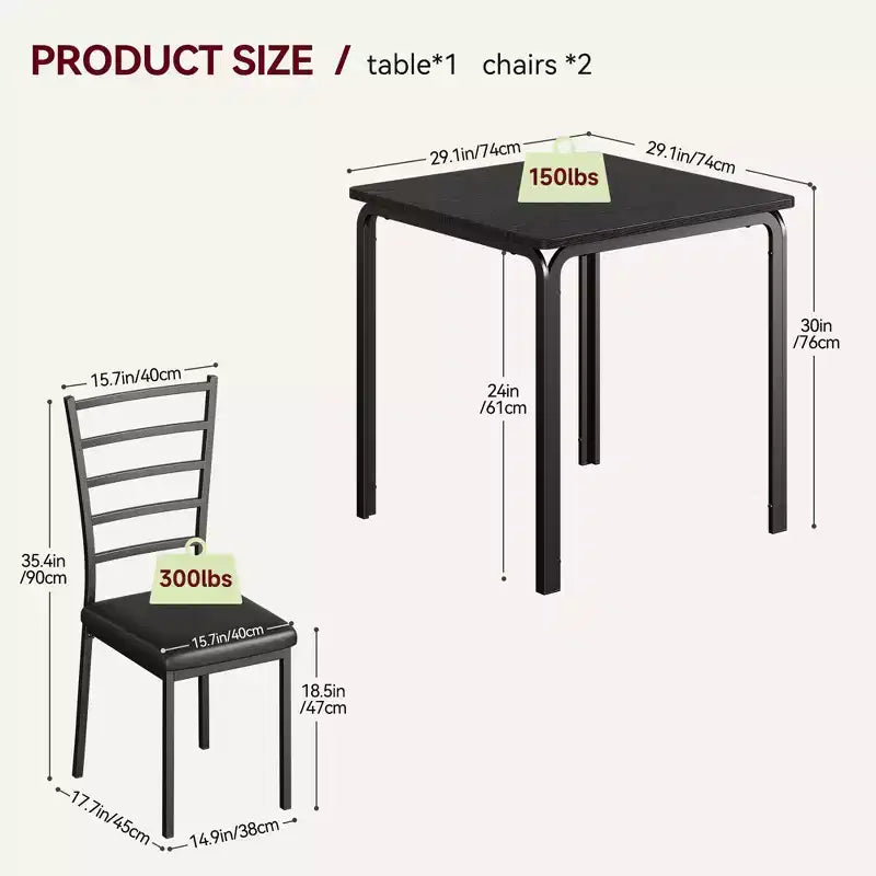 Ensemble table et chaises 3 pièces pour petits espaces, salle à manger – Sanzelize Design
