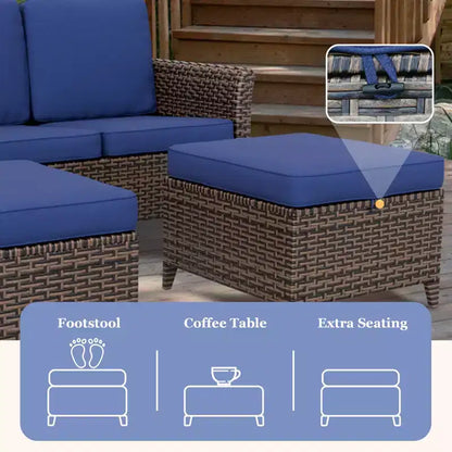 Canapé d'extérieur en osier Ocean Vista 3 pièces, ensemble canapé 3 places en osier varié avec poufs – Sanzelize Design
