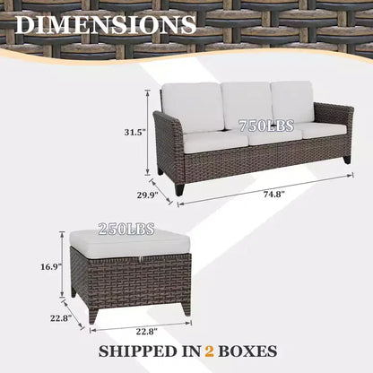 Canapé d'extérieur en osier Ocean Vista 3 pièces, ensemble canapé 3 places en osier varié avec poufs – Sanzelize Design