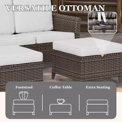 Canapé d'extérieur en osier Ocean Vista 3 pièces, ensemble canapé 3 places en osier varié avec poufs – Sanzelize Design