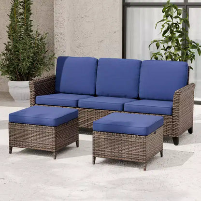 Canapé d'extérieur en osier Ocean Vista 3 pièces, ensemble canapé 3 places en osier varié avec poufs – Sanzelize Design