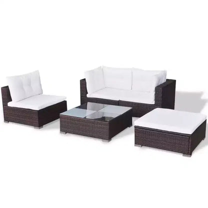 Salon de jardin 5 pièces en résine tressée, marron – Ensemble de canapés d'extérieur durable toutes saisons avec – Sanzelize Design