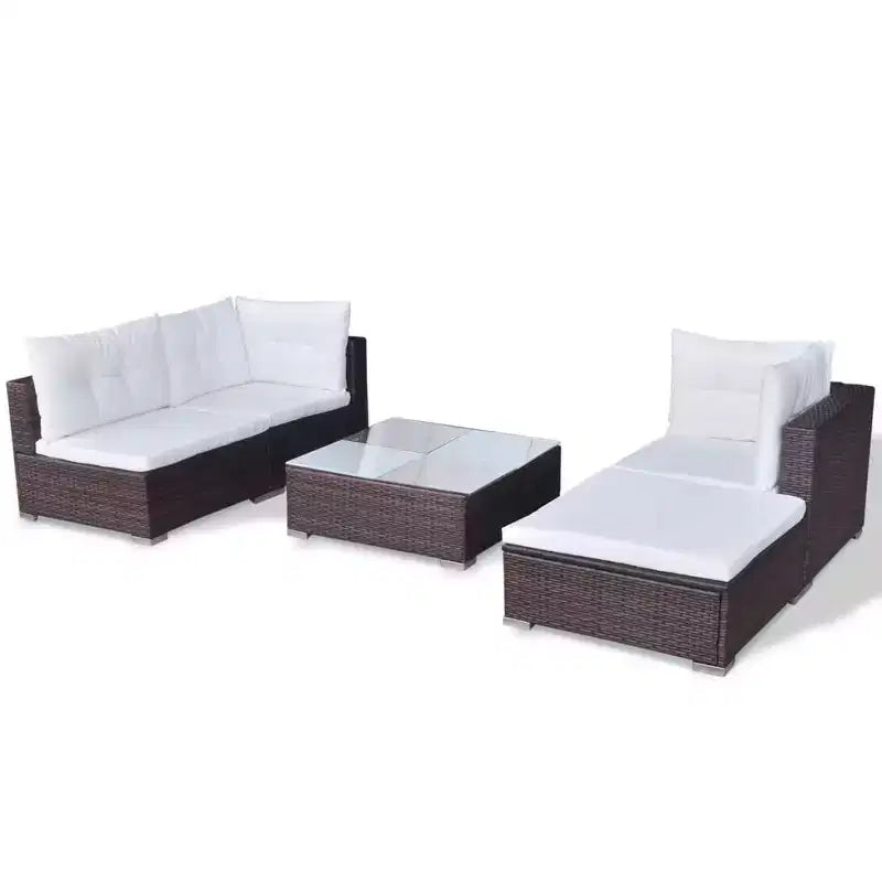 Salon de jardin 5 pièces en résine tressée, marron – Ensemble de canapés d'extérieur durable toutes saisons avec – Sanzelize Design