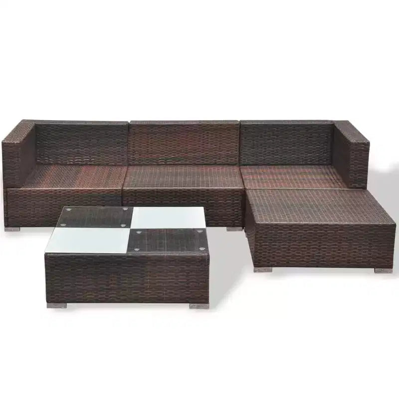 Salon de jardin 5 pièces en résine tressée, marron – Ensemble de canapés d'extérieur durable toutes saisons avec – Sanzelize Design