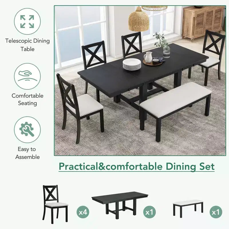 Ensemble de 6 pièces de table à manger extensible pour 6 personnes – Sanzelize Design