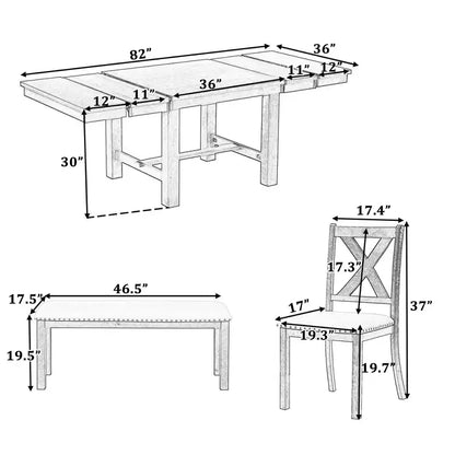 Ensemble de 6 pièces de table à manger extensible pour 6 personnes – Sanzelize Design