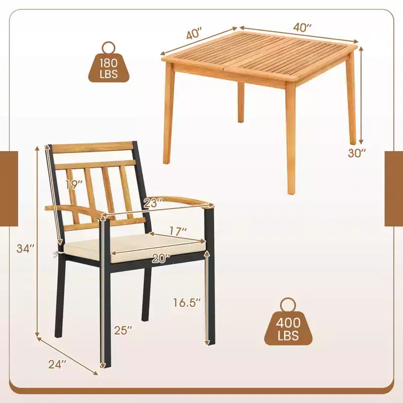 Ensemble de salle à manger 5 pièces en bois d'acacia pour terrasse avec coussins moelleux et trou pour parasol – Sanzelize Design