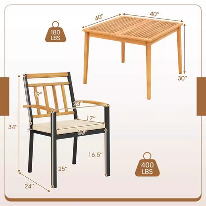Ensemble de salle à manger 5 pièces en bois d'acacia pour terrasse avec coussins moelleux et trou pour parasol – Sanzelize Design
