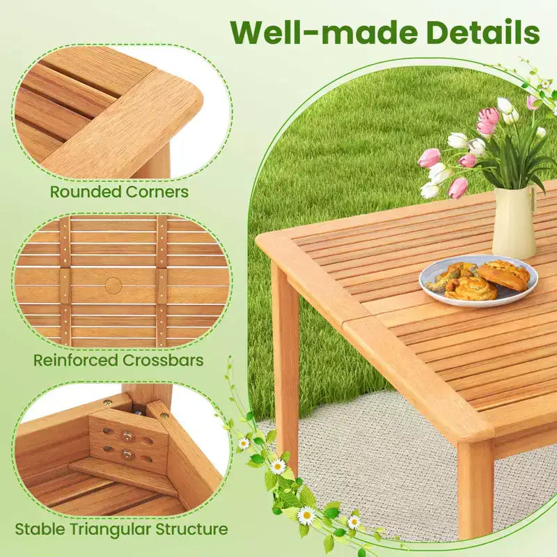 Ensemble de salle à manger 5 pièces en bois d'acacia pour terrasse avec coussins moelleux et trou pour parasol – Sanzelize Design
