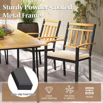 Ensemble de salle à manger 5 pièces en bois d'acacia pour terrasse avec coussins moelleux et trou pour parasol – Sanzelize Design