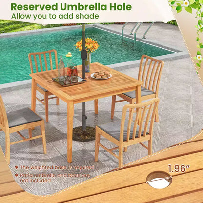 Ensemble de salle à manger 5 pièces en bois d'acacia pour terrasse avec coussins moelleux et trou pour parasol – Sanzelize Design