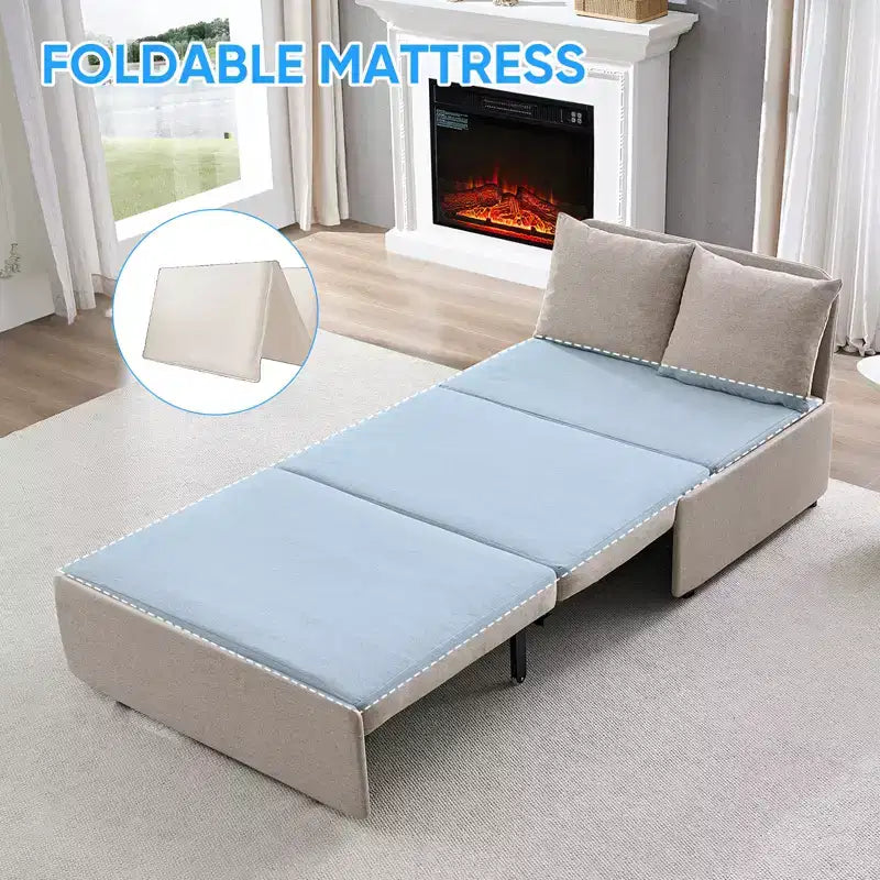 Canapé-lit Grand lit 152 x 203 cm, Canapé convertible 2-en-1 en lin avec coussins – Sanzelize Design