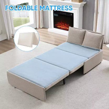 Canapé-lit Grand lit 152 x 203 cm, Canapé convertible 2-en-1 en lin avec coussins – Sanzelize Design