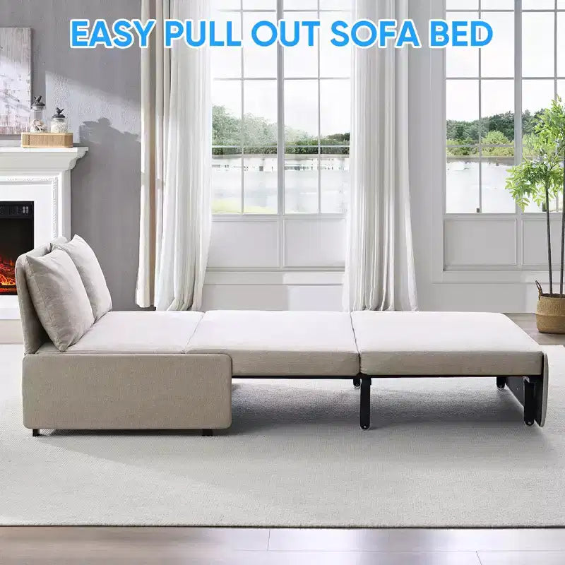 Canapé-lit Grand lit 152 x 203 cm, Canapé convertible 2-en-1 en lin avec coussins – Sanzelize Design