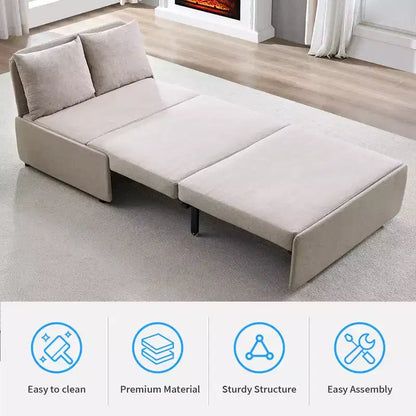 Canapé-lit Grand lit 152 x 203 cm, Canapé convertible 2-en-1 en lin avec coussins – Sanzelize Design