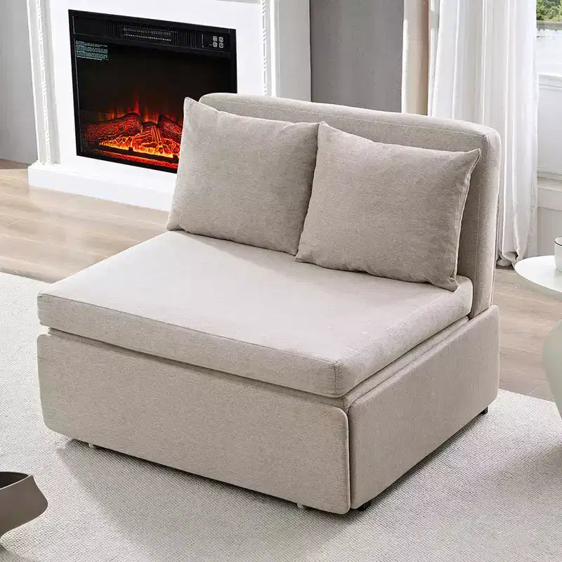Canapé-lit Grand lit 152 x 203 cm, Canapé convertible 2-en-1 en lin avec coussins – Sanzelize Design