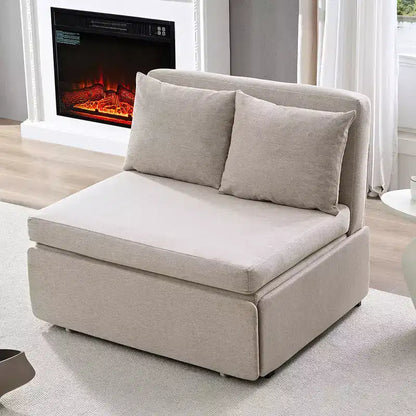 Canapé-lit Grand lit 152 x 203 cm, Canapé convertible 2-en-1 en lin avec coussins – Sanzelize Design