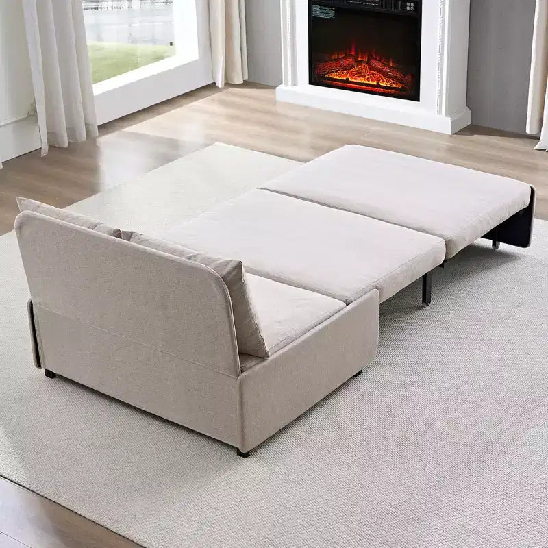 Canapé-lit Grand lit 152 x 203 cm, Canapé convertible 2-en-1 en lin avec coussins – Sanzelize Design