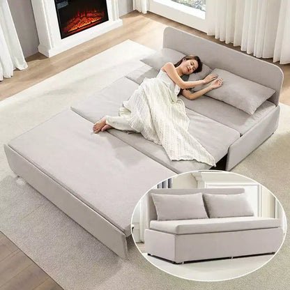 Canapé-lit Grand lit 152 x 203 cm, Canapé convertible 2-en-1 en lin avec coussins – Sanzelize Design