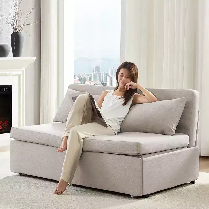 Canapé-lit Grand lit 152 x 203 cm, Canapé convertible 2-en-1 en lin avec coussins – Sanzelize Design
