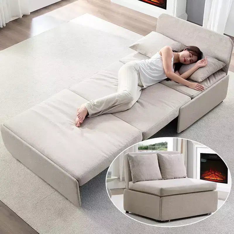 Canapé-lit Grand lit 152 x 203 cm, Canapé convertible 2-en-1 en lin avec coussins – Sanzelize Design
