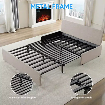 Canapé-lit Grand lit 152 x 203 cm, Canapé convertible 2-en-1 en lin avec coussins – Sanzelize Design