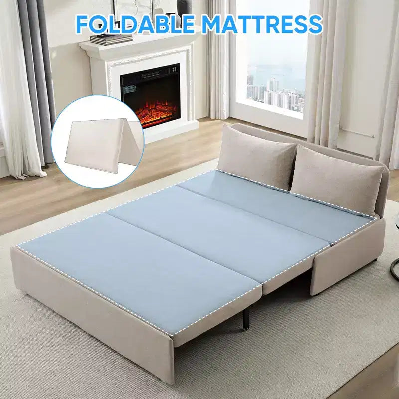 Canapé-lit Grand lit 152 x 203 cm, Canapé convertible 2-en-1 en lin avec coussins – Sanzelize Design