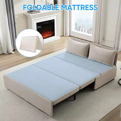 Canapé-lit Grand lit 152 x 203 cm, Canapé convertible 2-en-1 en lin avec coussins – Sanzelize Design