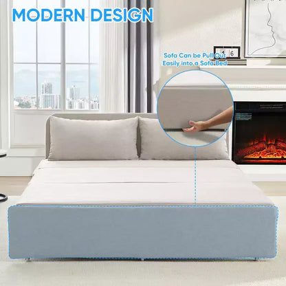 Canapé-lit Grand lit 152 x 203 cm, Canapé convertible 2-en-1 en lin avec coussins – Sanzelize Design