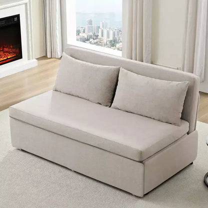 Canapé-lit Grand lit 152 x 203 cm, Canapé convertible 2-en-1 en lin avec coussins – Sanzelize Design