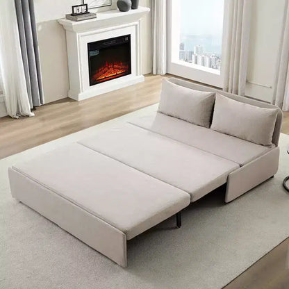 Canapé-lit Grand lit 152 x 203 cm, Canapé convertible 2-en-1 en lin avec coussins – Sanzelize Design