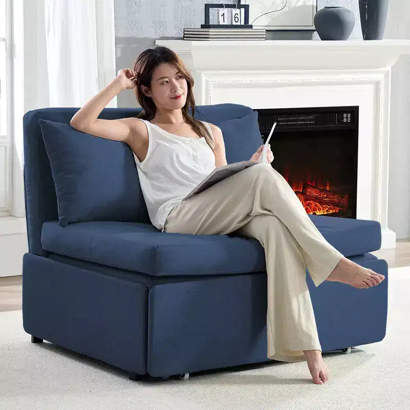 Canapé-lit Grand lit 152 x 203 cm, Canapé convertible 2-en-1 en lin avec coussins – Sanzelize Design