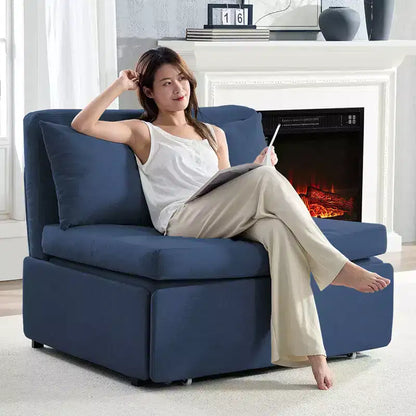 Canapé-lit Grand lit 152 x 203 cm, Canapé convertible 2-en-1 en lin avec coussins – Sanzelize Design