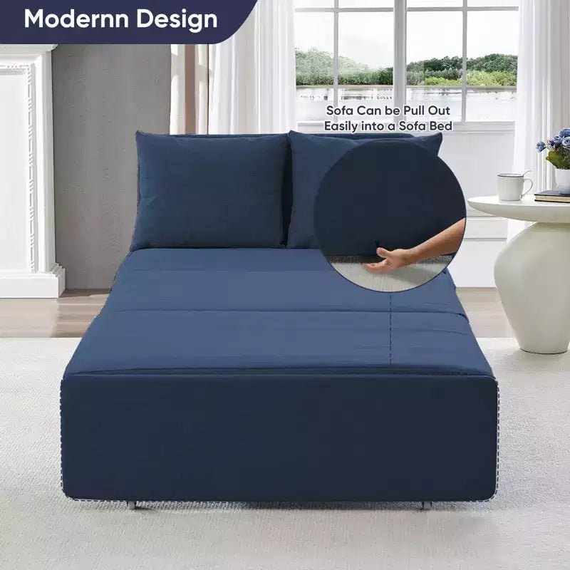 Canapé-lit Grand lit 152 x 203 cm, Canapé convertible 2-en-1 en lin avec coussins – Sanzelize Design
