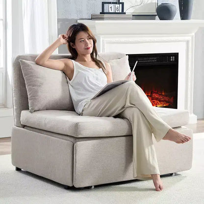 Canapé-lit Grand lit 152 x 203 cm, Canapé convertible 2-en-1 en lin avec coussins – Sanzelize Design