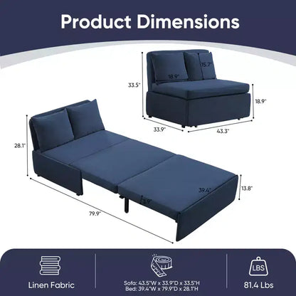 Canapé-lit Grand lit 152 x 203 cm, Canapé convertible 2-en-1 en lin avec coussins – Sanzelize Design