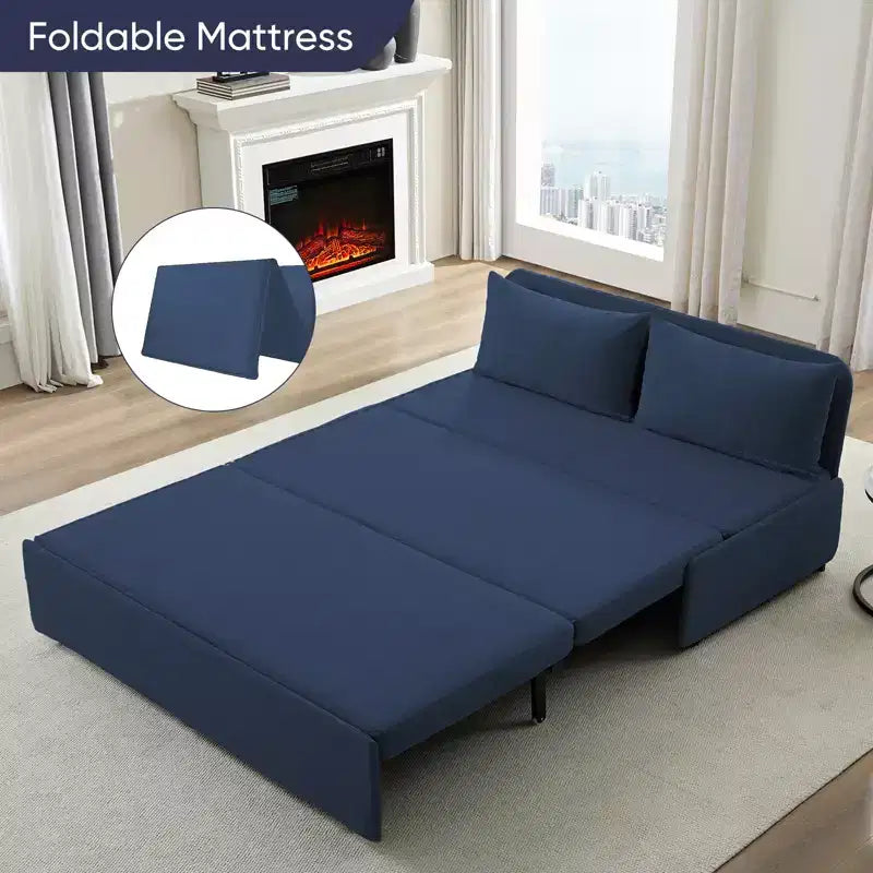 Canapé-lit Grand lit 152 x 203 cm, Canapé convertible 2-en-1 en lin avec coussins – Sanzelize Design