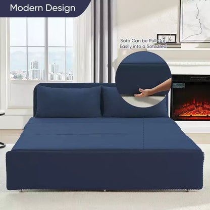 Canapé-lit Grand lit 152 x 203 cm, Canapé convertible 2-en-1 en lin avec coussins – Sanzelize Design