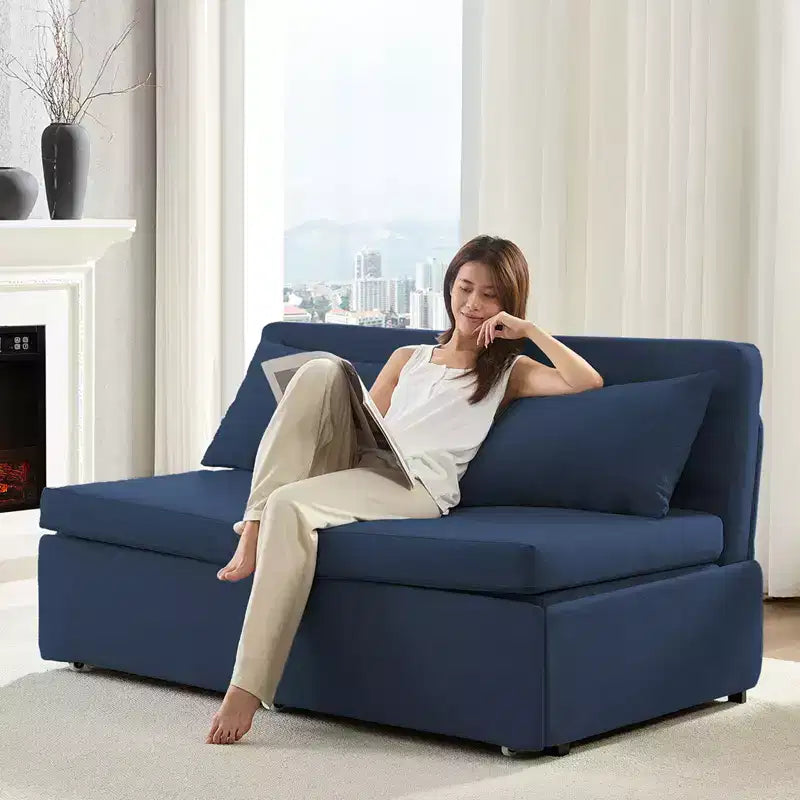 Canapé-lit Grand lit 152 x 203 cm, Canapé convertible 2-en-1 en lin avec coussins – Sanzelize Design