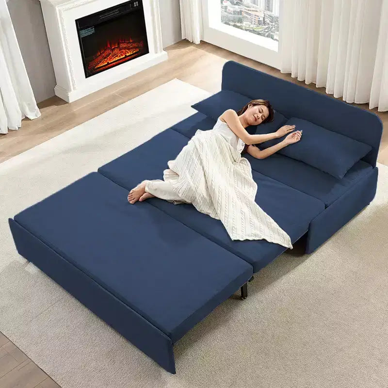 Canapé-lit Grand lit 152 x 203 cm, Canapé convertible 2-en-1 en lin avec coussins – Sanzelize Design