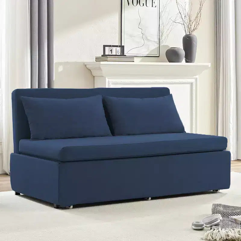 Canapé-lit Grand lit 152 x 203 cm, Canapé convertible 2-en-1 en lin avec coussins – Sanzelize Design