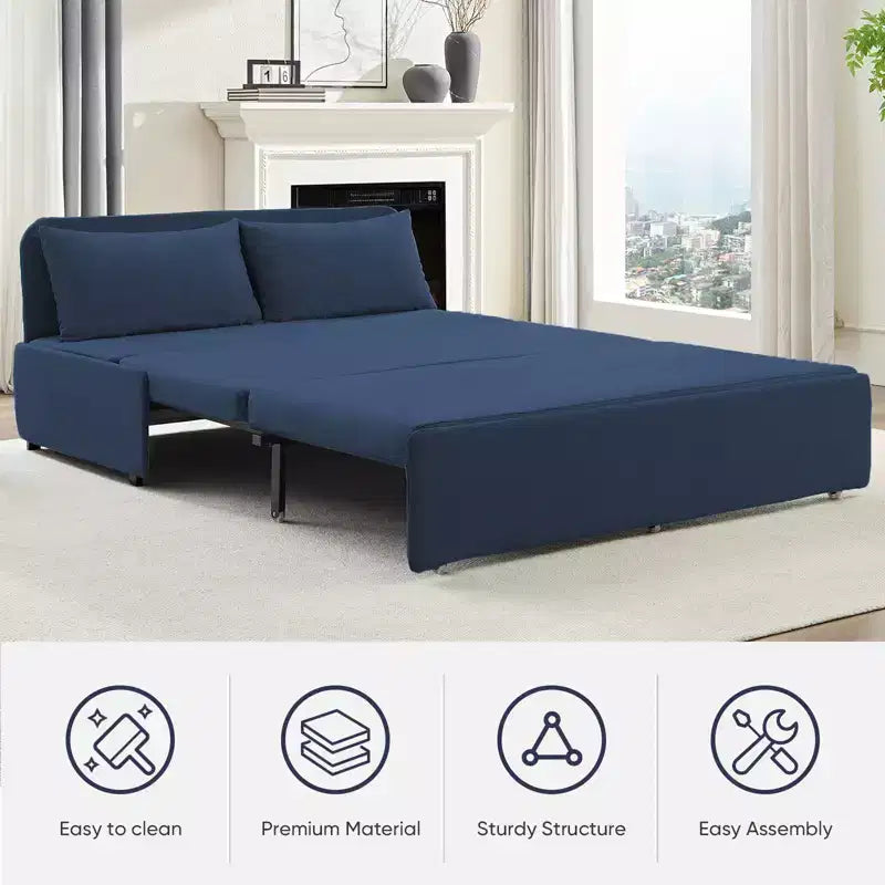 Canapé-lit Grand lit 152 x 203 cm, Canapé convertible 2-en-1 en lin avec coussins – Sanzelize Design