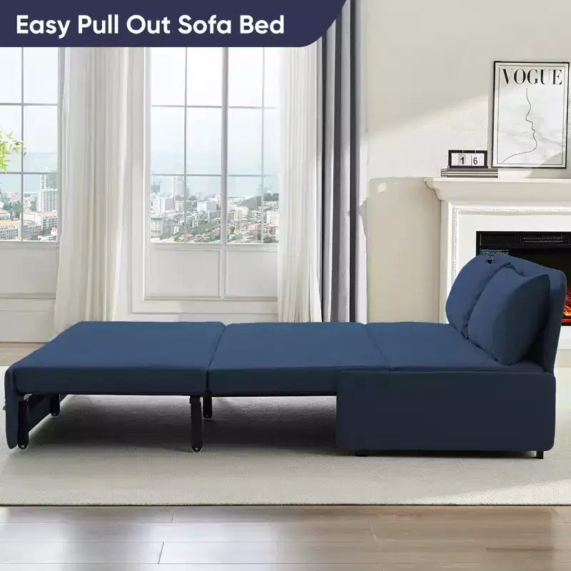 Canapé-lit Grand lit 152 x 203 cm, Canapé convertible 2-en-1 en lin avec coussins – Sanzelize Design